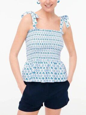 J. Crew Smocked Tie Blouse Top